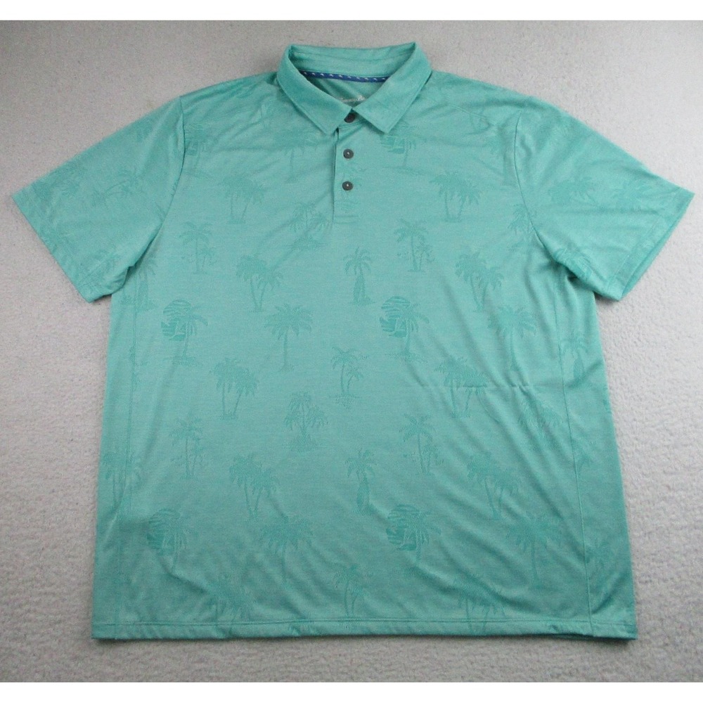Tommy Bahama Polo Shirt Mens XL‎ Teal IslandZone Palm Jacquard Recycled
